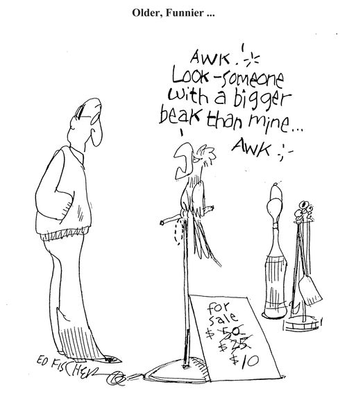 'Awk! Look - someone with a bigger beak than mine. . . awk!'