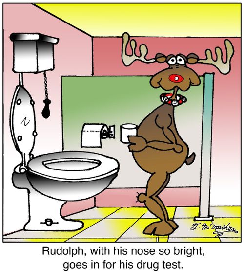 Rudolph, with his nose so bright, goes in for his drug test.