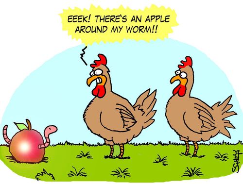 'EEEK! There's an apple around my worm!'