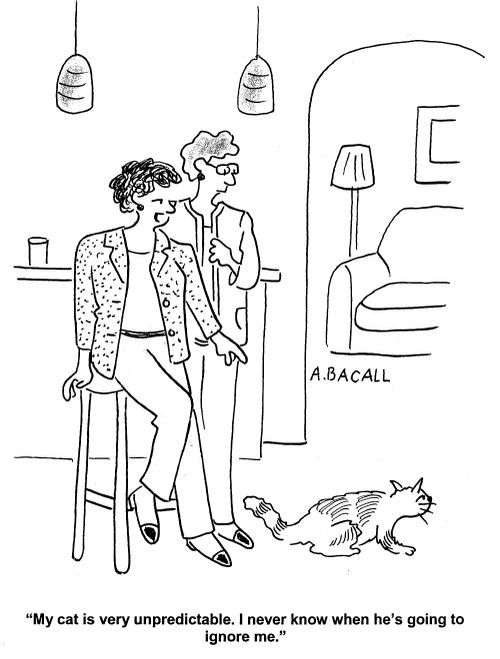'My cat is very unpredictable. I never know when he's going to ignore me.'