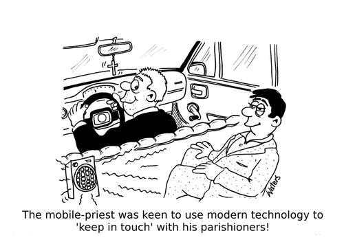 The mobile -priest was keen to use modern technology to 'keep in touch' with his parishioners!