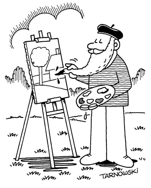 Artist using his beard as a paintbrush.