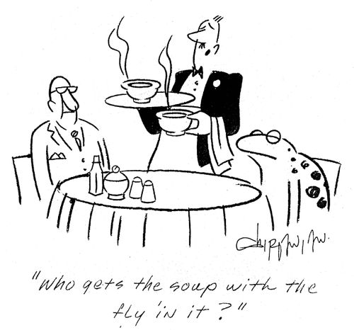 'Who gets the soup with the fly in it?'