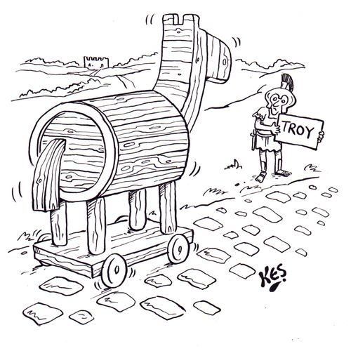 Trojan hitchhiker tries to hitch a lift from the'wooden horse'.