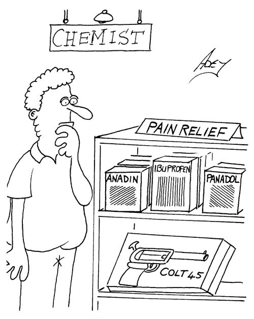 'Chemist, Pain Relief, Colt 45'