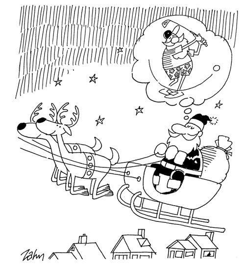 Santa dreams of golfing days.