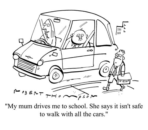 'My mum drives me to school. She says it isn't safe to walk with all the cars.'