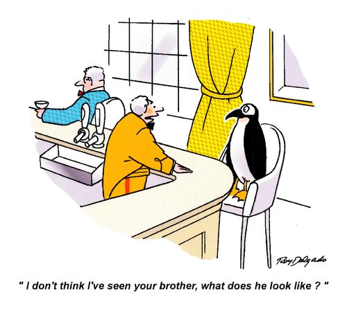 'I don't think I've seen your brother, what does he look like?'