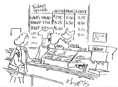 'Today's specials - Good, Fair, Lousy.