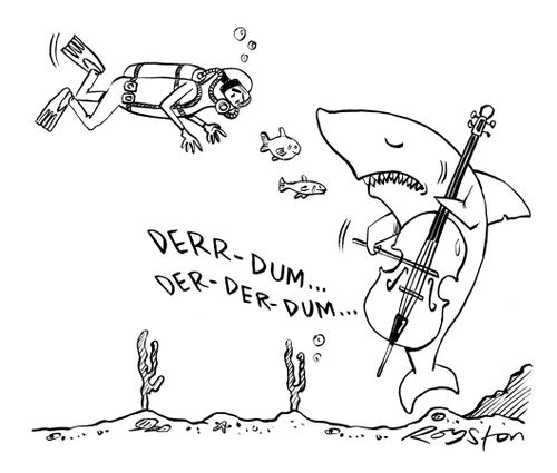 Diver encounters shark playing theme from Jaws on a cello
