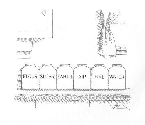 Flour, sugar, earth, air, fire, water.