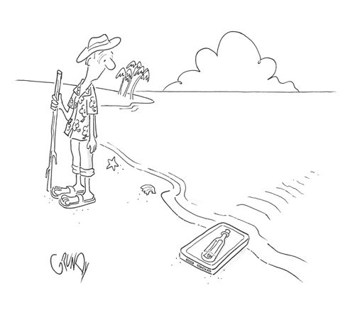 Beachcomber sees that smartphone displays 'message in a bottle.'