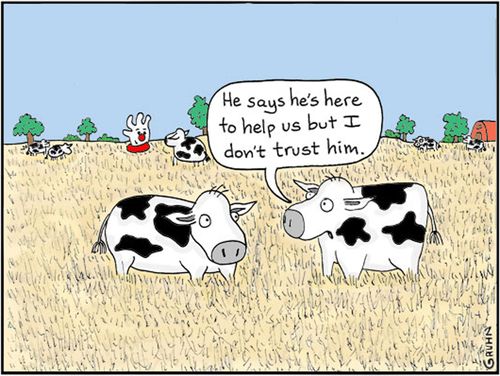'He says he's here to help us but I don't trust him.'