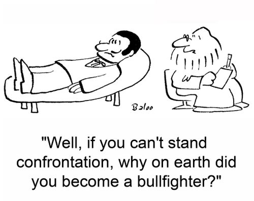 'Well, if you can't stand confrontation, why on earth did you become a bullfighter?'