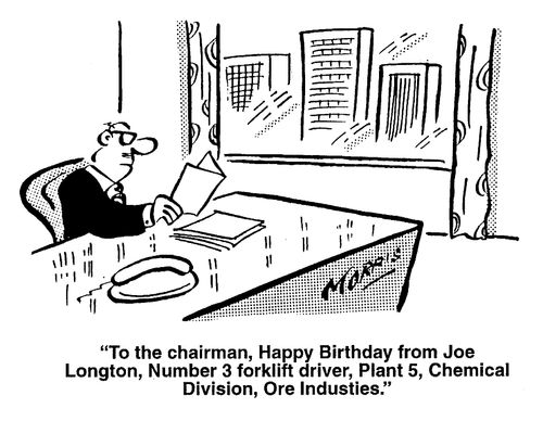 Chairman recieves birthday card from minor employee
