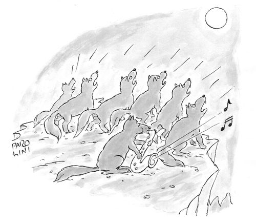 Wolf with a saxophone.