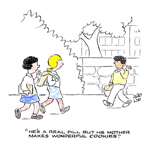 'He's a real pill but his mother makes wonderful cookies.'
