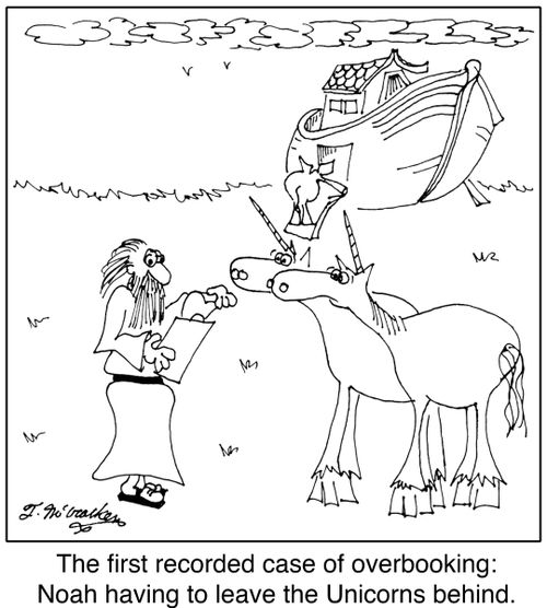 The first recorded case of overbooking: Noah having to leave the Unicorns behind.