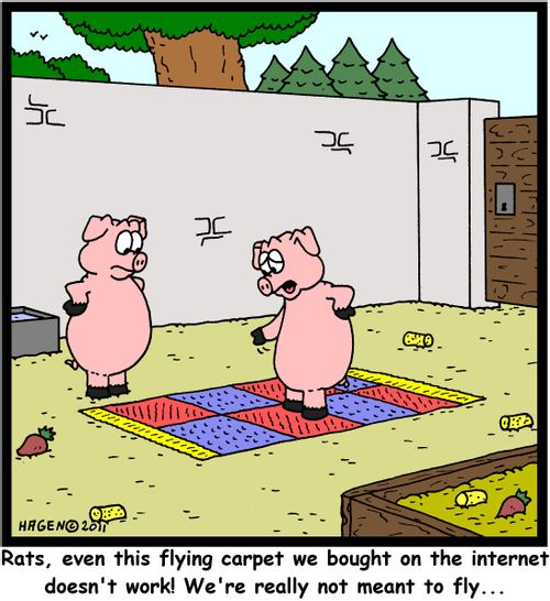 'Rats, even this flying carpet we bought on the internet doesn't work! We're really not meant to fly...'