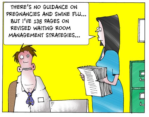 'There's no guidance on pregnancies and swine flu...but I've 138 pages on revised waiting room management strategies..'