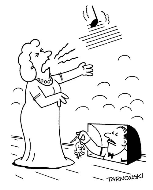 Opera singer screaming at a mouse.