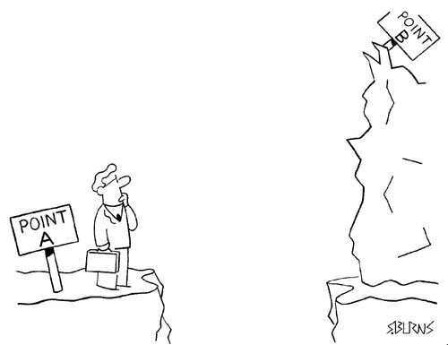Man looking to get from point A to a difficult to reach point B