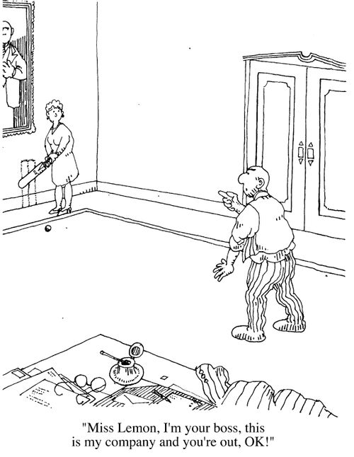 Playing cricket in office "Miss lemon, I'm your boss, this is my company and you're out, okay!"