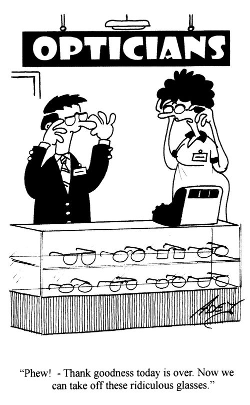 'Phew! - Thank goodness today is over. Now we can take off these ridiculous glasses.'