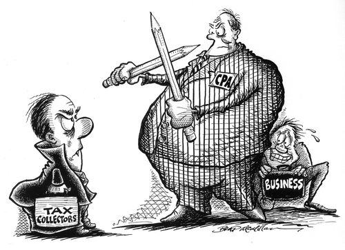 Business hiding from a tax collector behind a CPA.