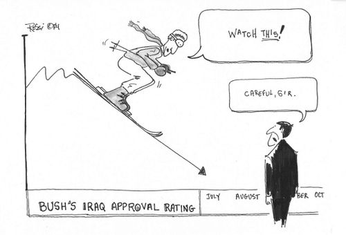 Kerry skiis down Bush's Iraq War approval ratings.