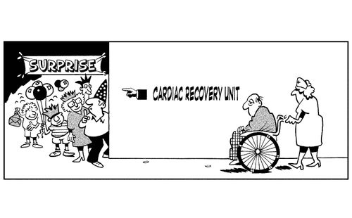 Cardiac Recovery Unit (surprise party waiting around corner.)