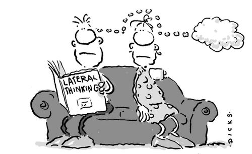 Lateral thinking...thought bubble bypassing wife's head.