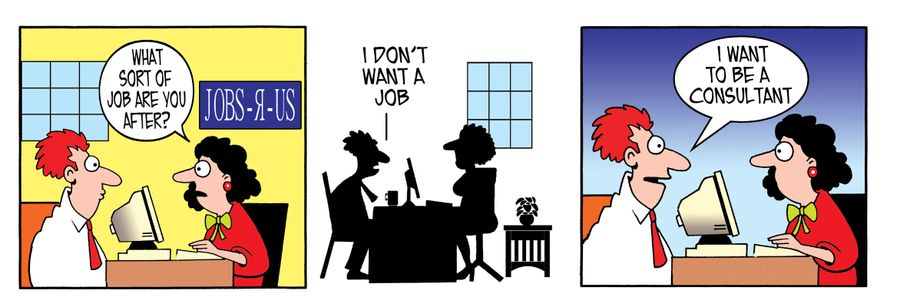 "What sort of job are you after?"  "I don't want a job.  I want to be a consultant!"