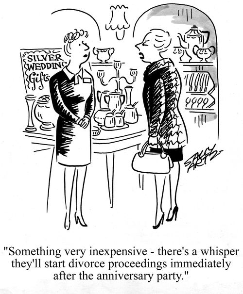 'Something very inexpensive - There's a whisper they'll start divorce proceedings immediately after the anniversary party.'
