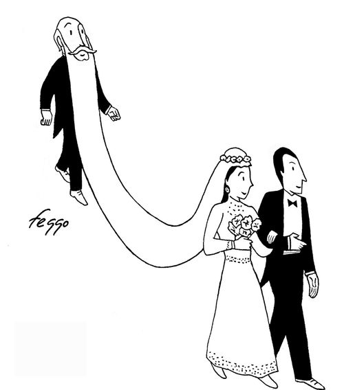 Long beard as wedding veil.