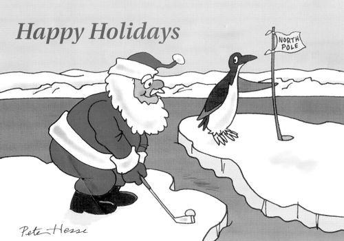 Santa playing golf.