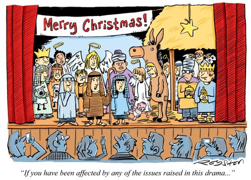 School nativity. Boy says: 'If you have been affected by any of the issues raised in this drama ...'