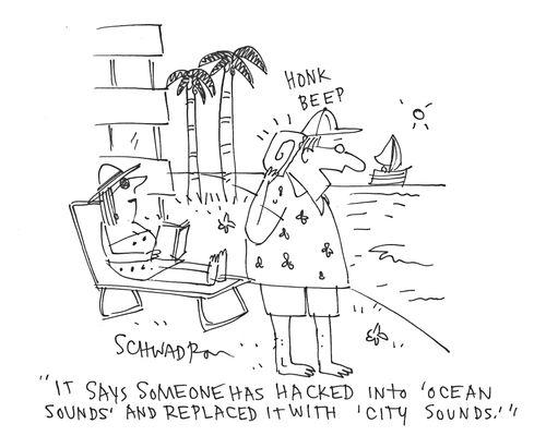 'It says someone has hacked into 'ocean sounds' and replaced it with 'city sounds.''
