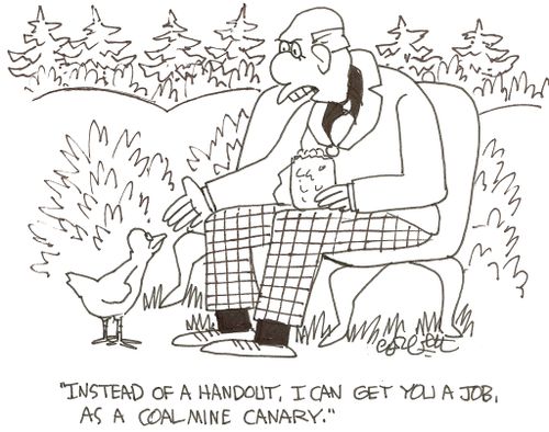 'Instead of a handout, I can get you a job, as a coalmine canary.'