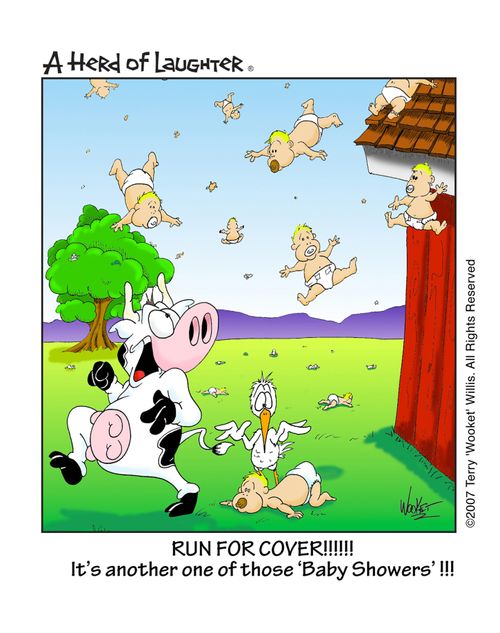 'RUN FOR COVER!!!!! It's another one of those 'Baby Showers'!!!