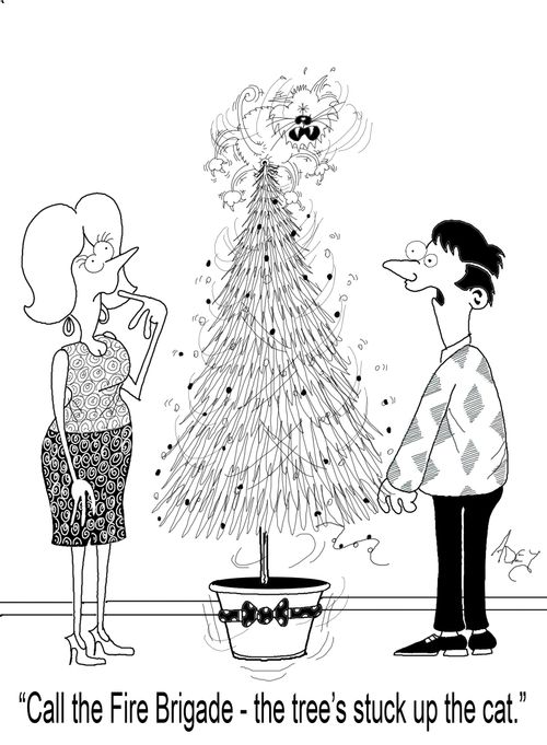 'Call the Fire Brigade - the tree's stuck up the cat.'