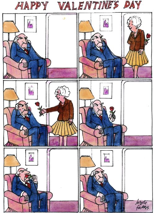 Lady gives a man a rose for Valentine's Day and he eats it.