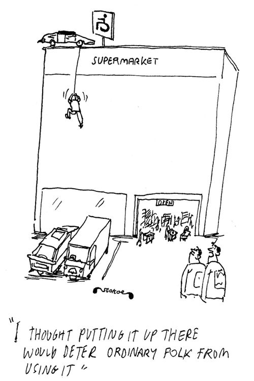 'I thought putting it up there would deter ordinary folk from using it.' (Disabled Parking Space).