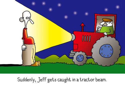 Suddenly, Jeff gets caught in a tractor beam.