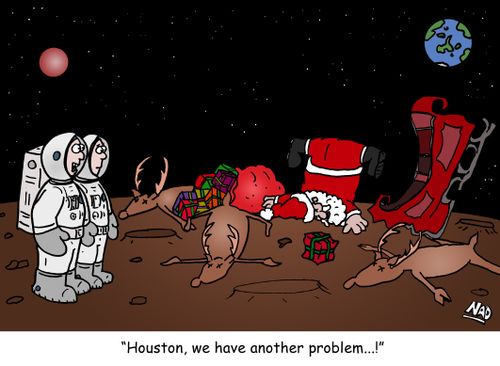 Two astronauts on the moon find Santa crashed into the moon surface: 'Houston, we have another problem...!'