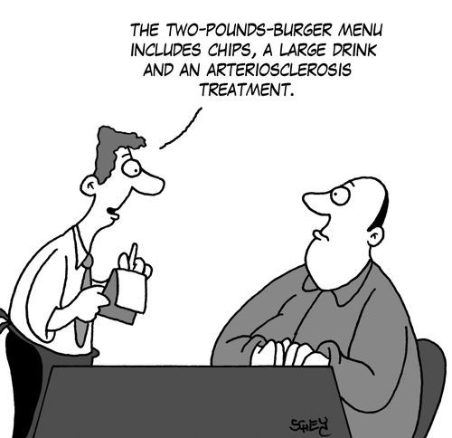 'The two-pounds-burger menu includes chips, a large drink and an arteriosclerosis treatment.'