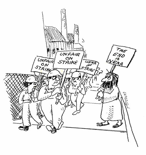 Strikes notices a doomsayer on the picket line.