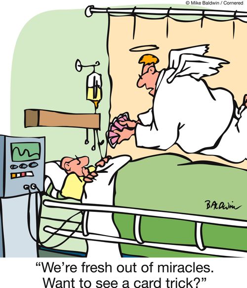 'We're fresh out of miracles. Want to see a card trick?'