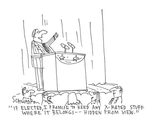 'If elected, I promise to keep any x-rated stuff where it belongs. . . hidden from view.'