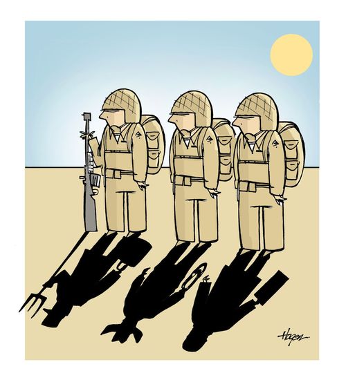 Shadows showing soldiers from different walks of life.